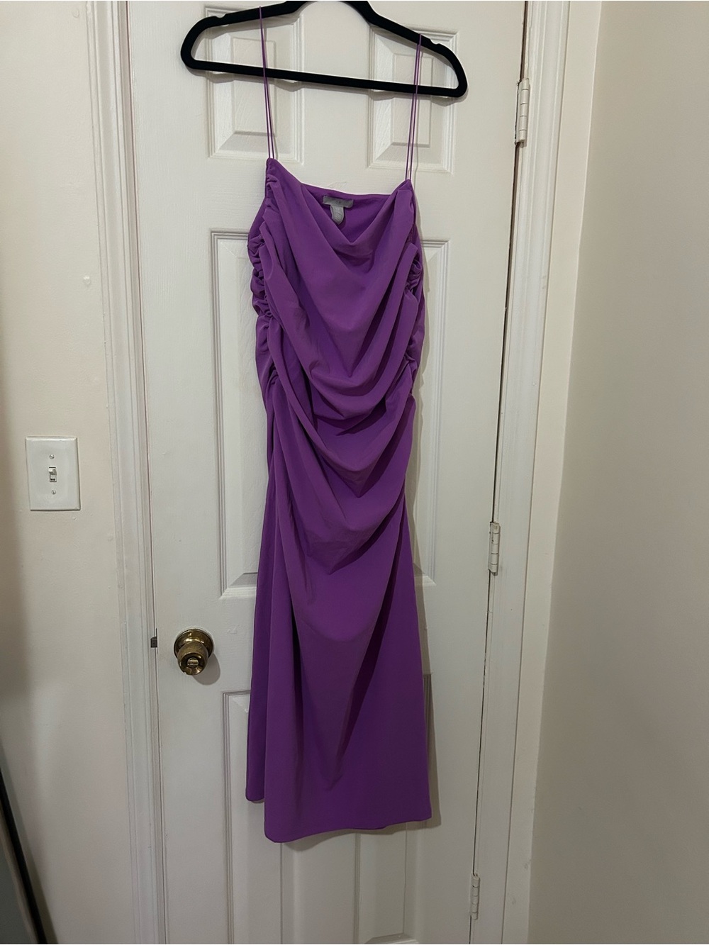 Purple Draped Spaghetti Strap Dress